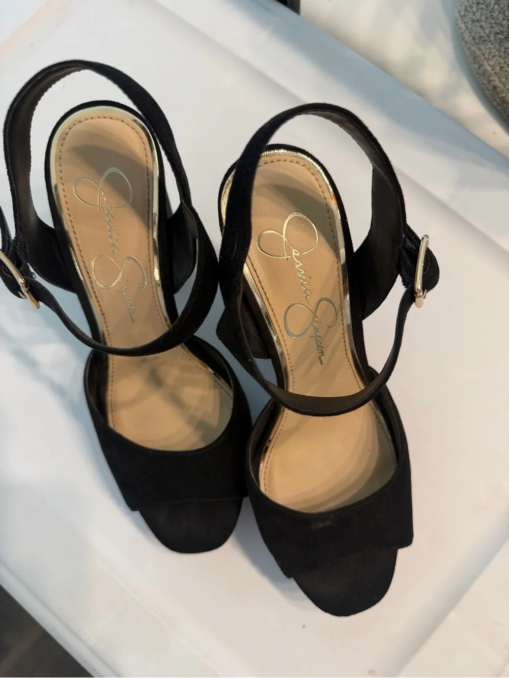 Jessica Simpson priella Black Suede Platform Block Heel Sandals with Ankle Strap